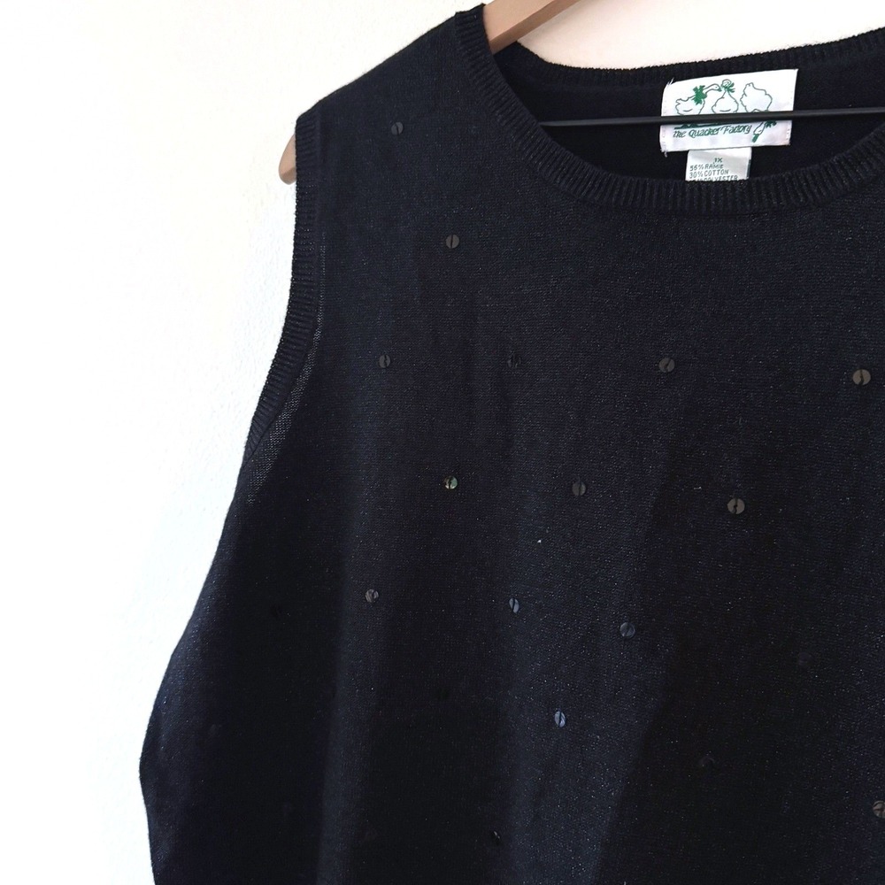 The Quacker Factory Womens‎ 1X Black Sleeveless Sweater Sequin Accents